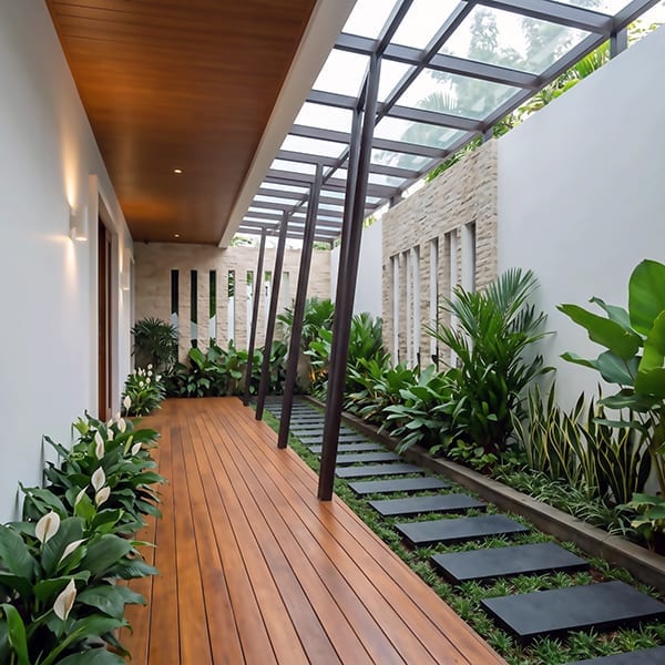 Glass Canopy Garden Corridor - Covered Outdoor Hardwood Walkway