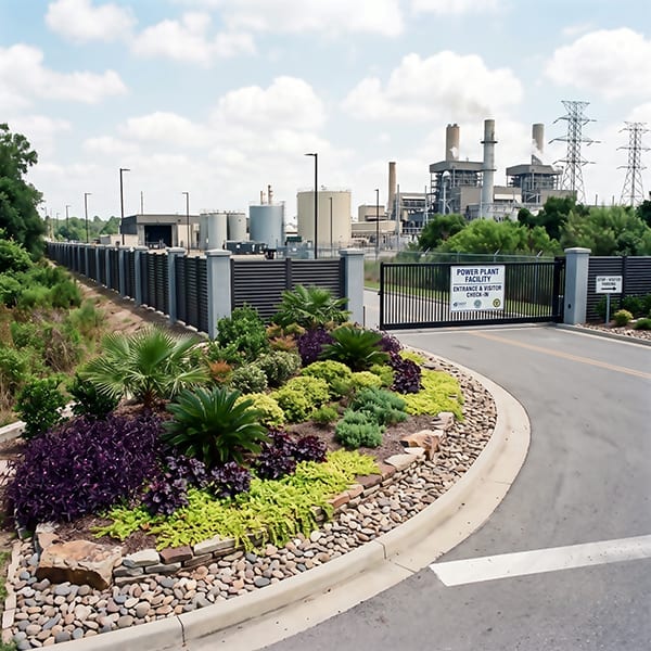 Industrial Facility Entrance Landscaping - Power Generation Plant Rock Garden