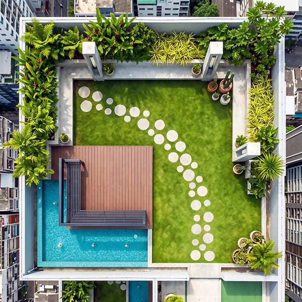Tropical Sky Deck & Pool - High-Density Urban Rooftop Pool and Garden