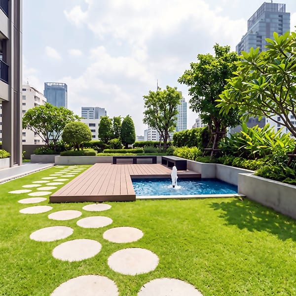 Metropolis Sky Deck - Urban Rooftop Terrace with Integrated Fountain Pool