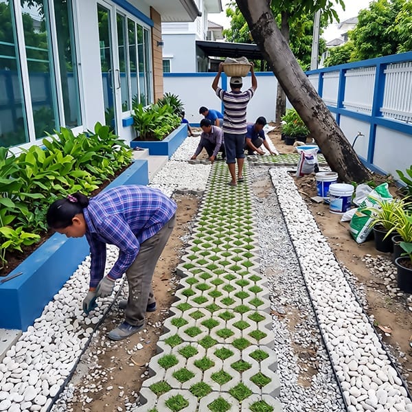 Residential Side Yard Landscaping Installation - Suburban Home Turf Pavers