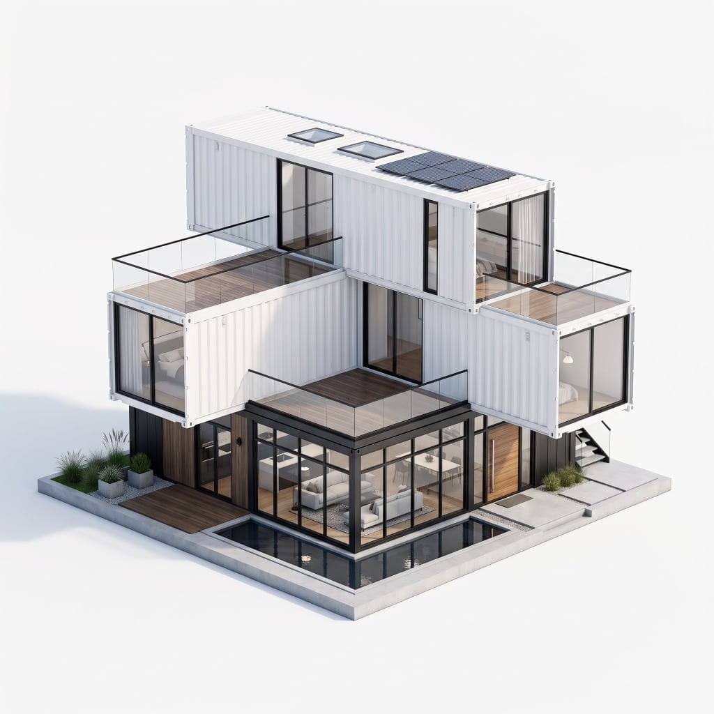 Multi-Tier Container Villa - Modular Shipping Container Residence in Suburban Residential Sector