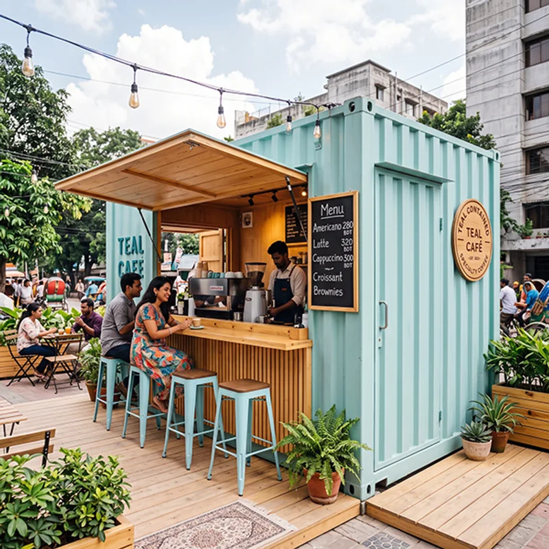 Teal Cafe Pop-Up Kiosk - Modular Retail Container Kiosk in Dhaka