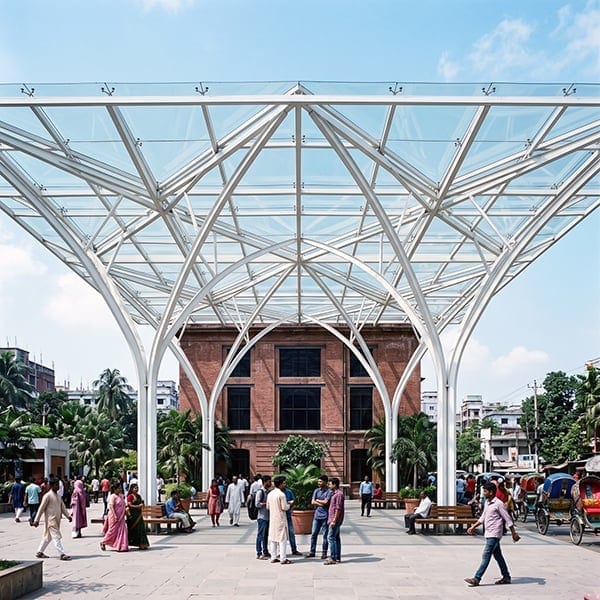 Civic Plaza Glass Canopy Pavilion - Steel Structure in Public Civic Plaza